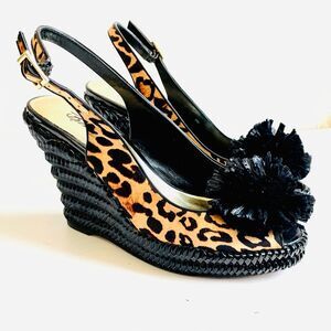 Beverly Feldman Leopard Print Wedge Sandal Sz 6M